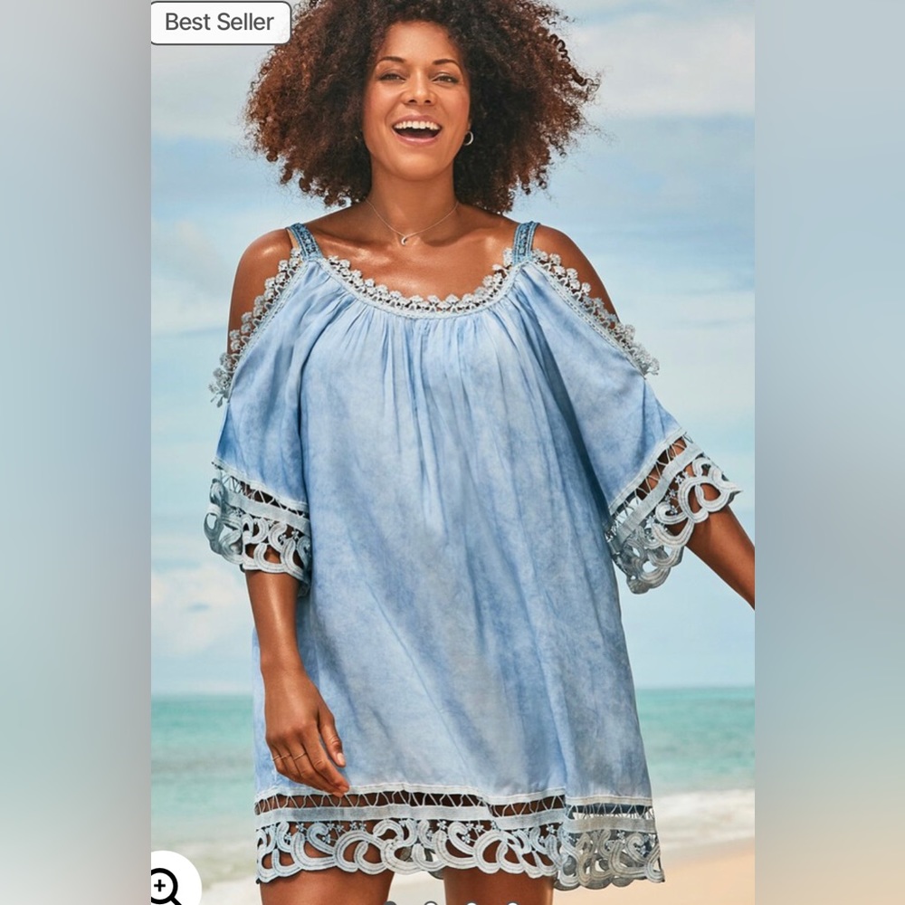 NWT CROCHET COLD SHOULDER COVER UP DRESS, SIZE 18-20